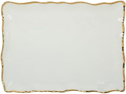 Regency Gold Porcelain Rectangular Platter with Scalloped Edges