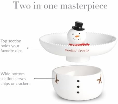 Mud Pie Stacked Snowman Chip Dip, Decorative Plate, Holiday Serveware