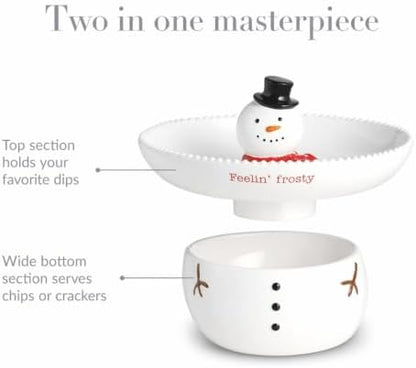 Mud Pie Stacked Snowman Chip Dip, Decorative Plate, Holiday Serveware