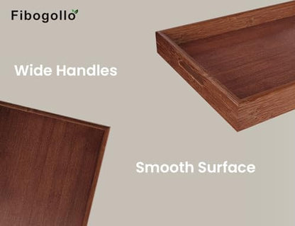 Fibogollo Bamboo Set of 2 Serving Tray with Handles,Decorative Trays