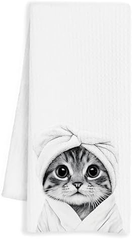 Funny Cat Gifts Hand Towels, Cute Tabby Cat Hand Towels for Bathroom