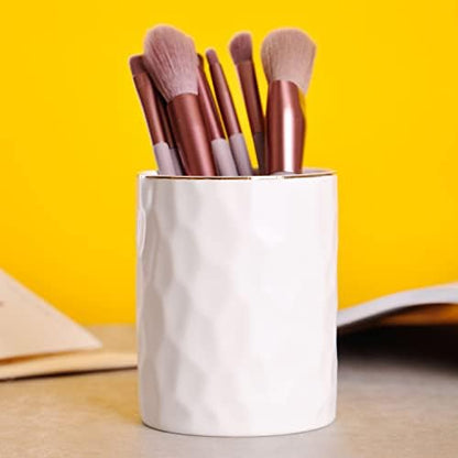 WHJY Ceramic White Pencil Cup, Makeup brushes Holder, Gold Pen Holder