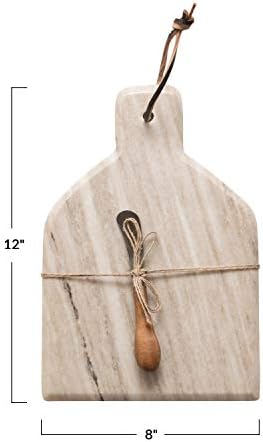 Creative Co-Op Marble Cheese and Cutting Board with Handle, Leather