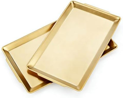 SANQIAHOME 15.8" x 9.5" Gold Serving Trays Set of 2, Stainless Steel