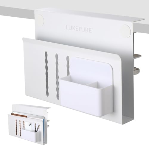 LUKETURE Desk Side Storage, Laptop Holder No Drill Clamp On Organizer