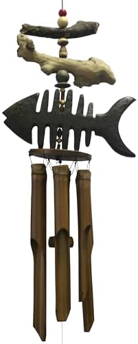 Wind Chime Fish Handcrafted Wooden Bamboo Bone Fish Outdoor Garden