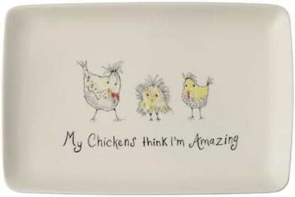 Creative Co-Op My Chickens Think I'm Amazing Rectangle White Stoneware