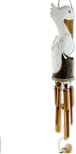 Pelican Windchime - Hand Carved Wood and Bamboo - Coastal Nautical