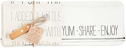 Mud Pie Hostess Platter with Towel, White, Tray 6" x 16" | Spreader 5"