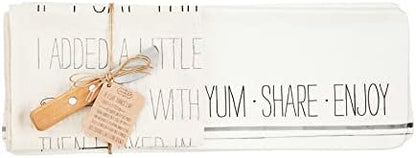 Mud Pie Hostess Platter with Towel, White, Tray 6" x 16" | Spreader 5"