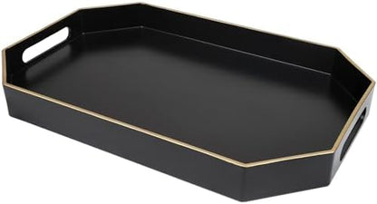 Black Decorative Tray with Handles, Octagon Versatile Serving Tray for