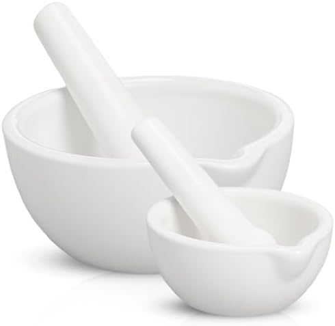 2 Sets Ceramics Mortar and Pestle Set, 5.3 and 3.2 Inch