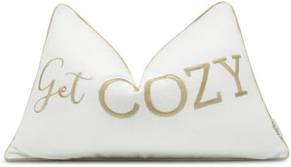Get Cozy Embroidered 12x20 Lumbar Pillow Cover, Ivory