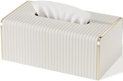 Tissue Box Cover,White Rectangle Leather Tissue Box Holder with