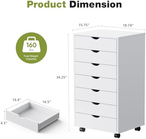 Sweetcrispy 7 Drawer Rolling Storage Cabinet with Wheels, Wood
