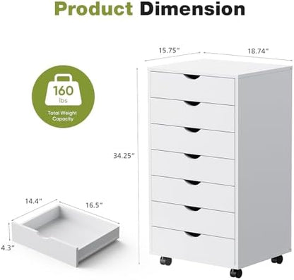 Sweetcrispy 7 Drawer Rolling Storage Cabinet with Wheels, Wood