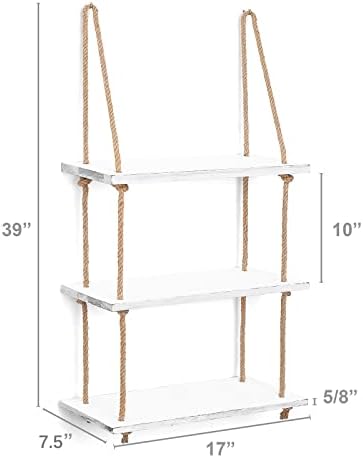 Mkono Hanging Shelves 3 Tier White Wood Wall Mount Floating Shelf with
