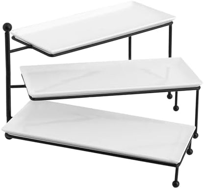 Kanwone 3 Tiered Serving Stand - White Porcelain Platters, 14.5" x 6"