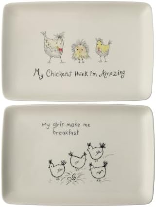 Creative Co-Op My Chickens Think I'm Amazing Rectangle White Stoneware