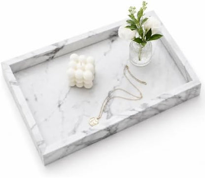 Real Natural Marble & Travertine Vanity Tray, Marble Serving Tray