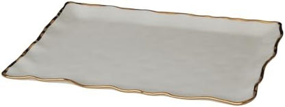 Regency Gold Porcelain Rectangular Platter with Scalloped Edges