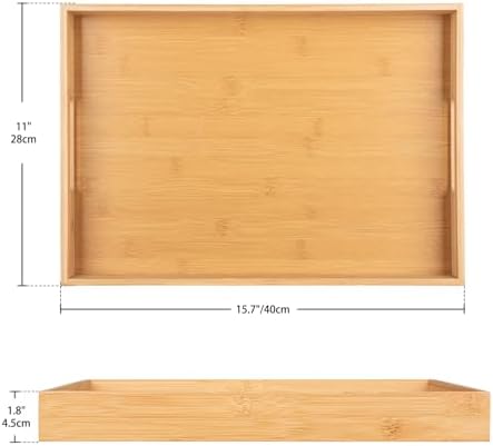 Briful Bamboo Decorative Tray with Handles - 16 x 12 Inch Rectangle