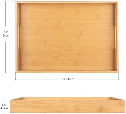Briful Bamboo Decorative Tray with Handles - 16 x 12 Inch Rectangle