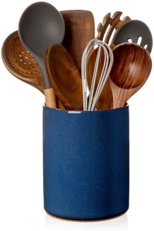 Nucookery Ceramic Kitchen Utensil Holder for Countertop, 6.4" Royal