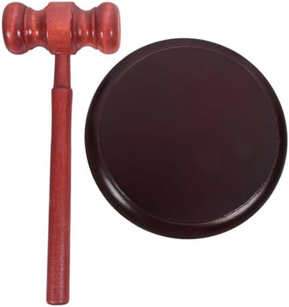 Wooden Judge Gavel with Sound Block and Base, Retro Office Desk
