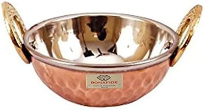 bona fide copper Serving Bowl,Stainless Steel Hammered Karahi and bowl