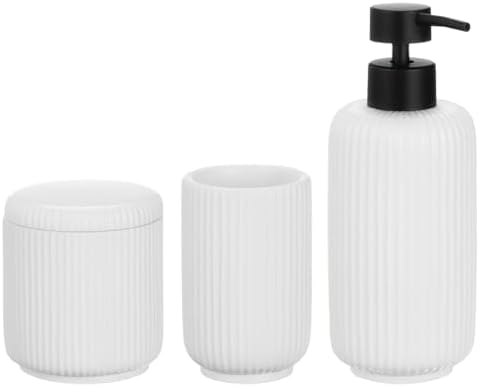 mDesign Fluted Resin 3-Piece Bathroom Vanity Countertop Accessories