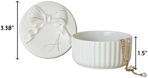 COLLECTIVE HOME Ceramic Jewelry Box with Bow, Nightstand Vanity
