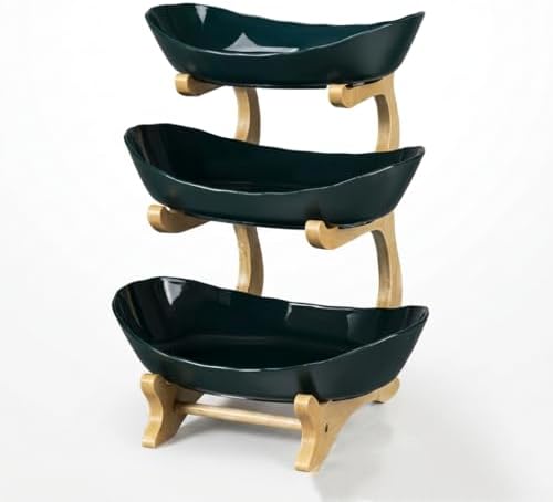 3 Tier Countertop Fruit Basket Organizer - Oval Fruit Bowl with Bamboo