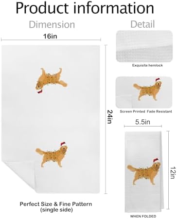 Christmas Golden Retriever Kitchen Towels, Golden Retriever Gifts for