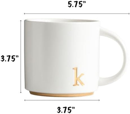 COLLECTIVE HOME Ceramic Coffee Mug, 15 oz Monogram Cup with Gift