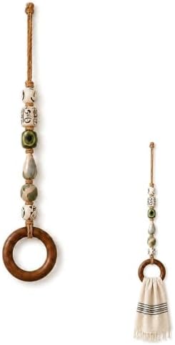 Decorative Beaded Towel Hanger with Wooden Ring - Boho Hand Towel