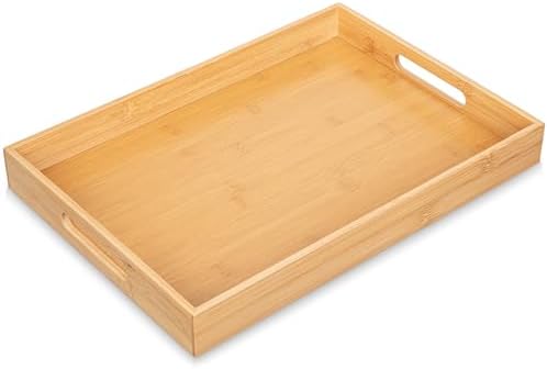 Briful Bamboo Decorative Tray with Handles - 16 x 12 Inch Rectangle