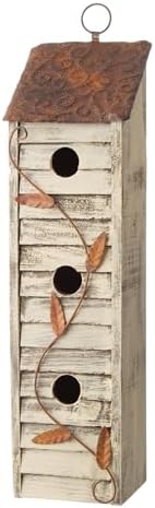 Glitzhome 18" H Hanging Birdhouse Washed White Distressed Solid Wood