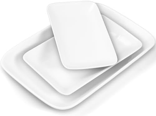 3 Pack Serving Platter Set, Rectangular, White, 8 9.6 13 Inch