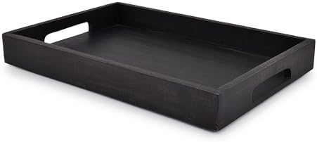 EDHAS Acacia Wood Rectangle Black Serving Tray for Breakfast Dinner