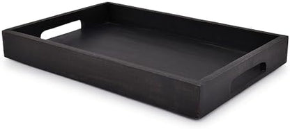 EDHAS Acacia Wood Rectangle Black Serving Tray for Breakfast Dinner