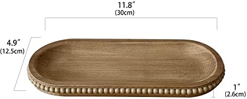 dwellington Wooden Farmhouse Decorative Tray, 11.8in Rustic Beaded