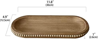 dwellington Wooden Farmhouse Decorative Tray, 11.8in Rustic Beaded