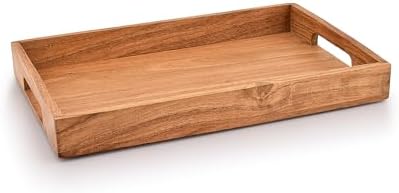 Samhita Acacia Wood Serving Tray with Handles,Wooden Tray, Snack Tray