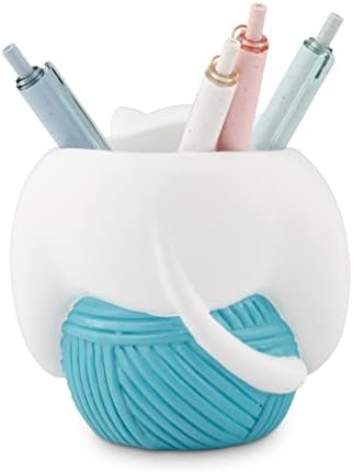 Chapman and Grand Relaxing Kitty Cat Pen Holder, White/Turquoise