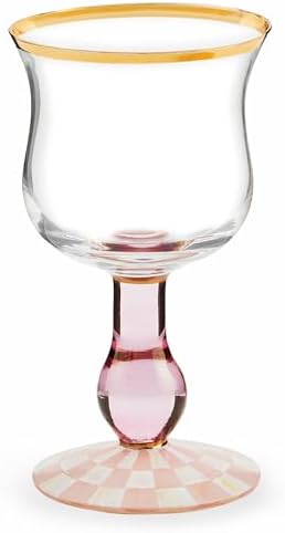 MACKENZIE-CHILDS Stemmed Wine Glass, Pink-and-White Rosy Check