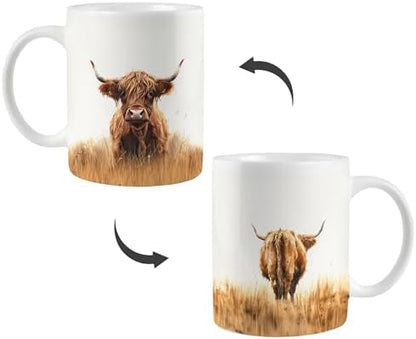 Western Highland Cow Mug, Farmhouse Rustic Western Cows Coffee Cups