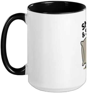 Snuggle & Snooze Cute Pillow Blanket Buddies Ceramic Mug, Black/White