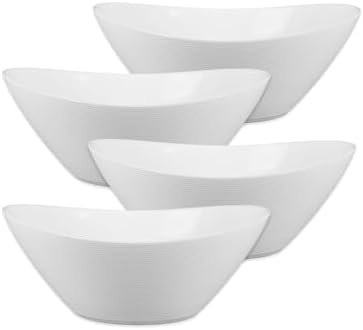 LaGlint 43 OZ Oval Serving Bowl Set of 4, 9 Inch White Opal Glass