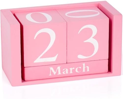 Notakia Pink Decor Wooden Desk Blocks Calendar Perpetual Block Cute